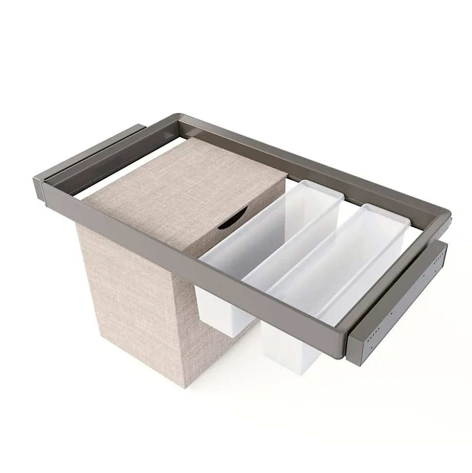 Emuca Kit 2 plateaus auxiliaires, 1 panier et rack ajustable Quartz pour armoires, glissières extension totale et à fermeture