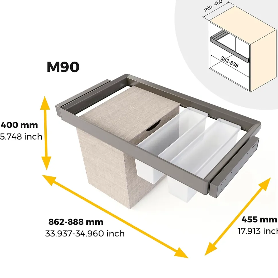 Emuca Kit 2 plateaus auxiliaires, 1 panier et rack ajustable Quartz pour armoires, glissières extension totale et à fermeture
