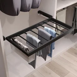 Emuca Kit de 7 porte-pantalons, 2 plateaux et cadre coulissant à fermeture douce pour armoires, réglable, module 900mm, Noir
