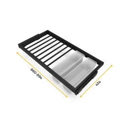 Emuca Kit de 7 porte-pantalons, 2 plateaux et cadre coulissant à fermeture douce pour armoires, réglable, module 900mm, Noir