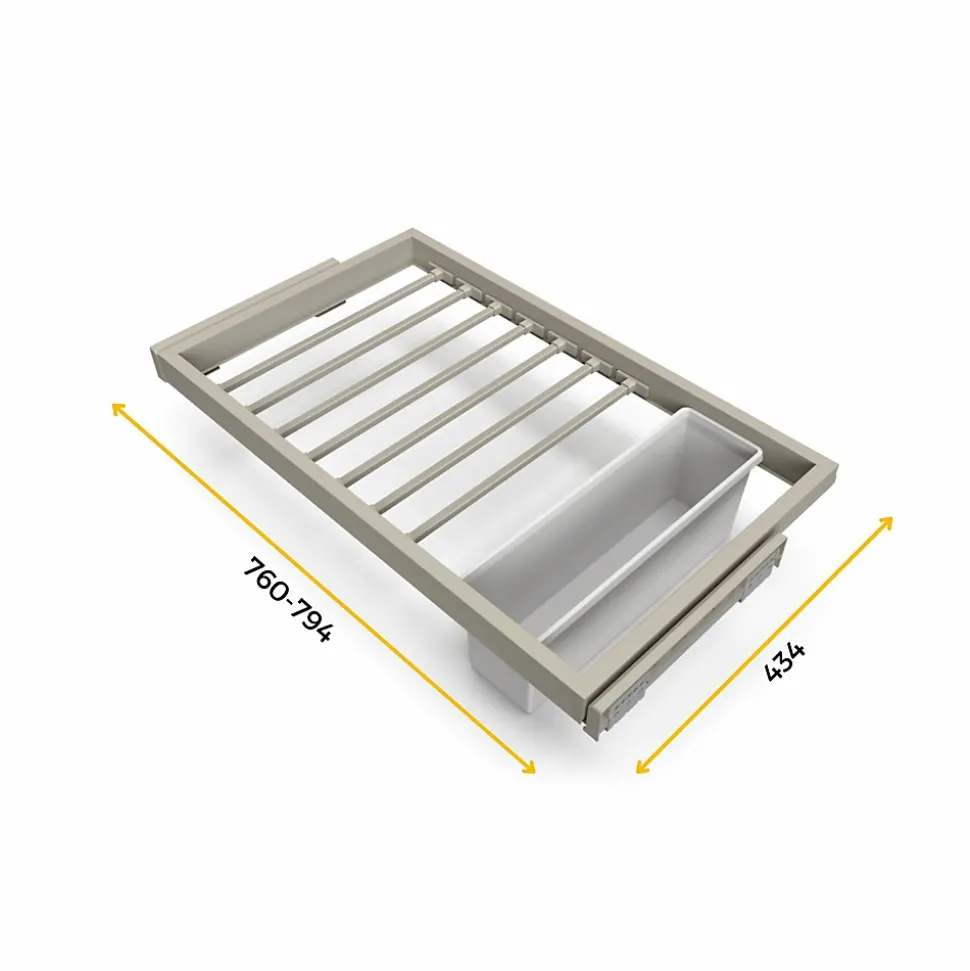 Emuca Kit de 7 porte-pantalons, 1 plateau et 1 cadre coulissant à fermeture douce pour armoires, réglable, module 800mm, Gris