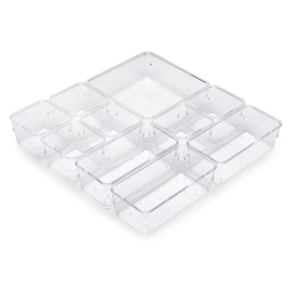 Emuca Kit de 10 seaux organisateurs Cube pour tiroirs, Plastique, Transparent