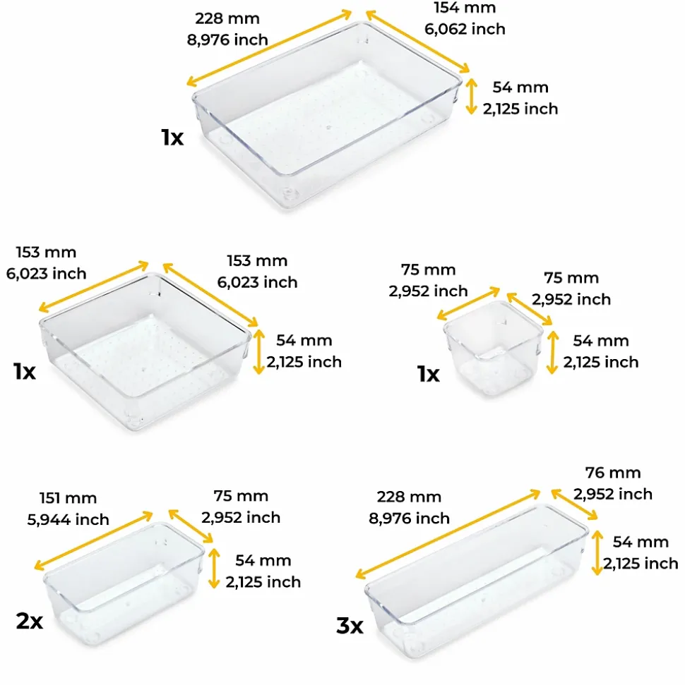 Emuca Kit de 8 seaux organisateurs Cube pour tiroirs, Plastique, Transparent
