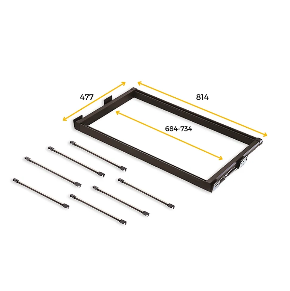 Emuca Kit de 7 tringles à pantalon et cadre de coulissage pour armoires Moka, fermeture souple, réglable, module 800mm, Aluminium