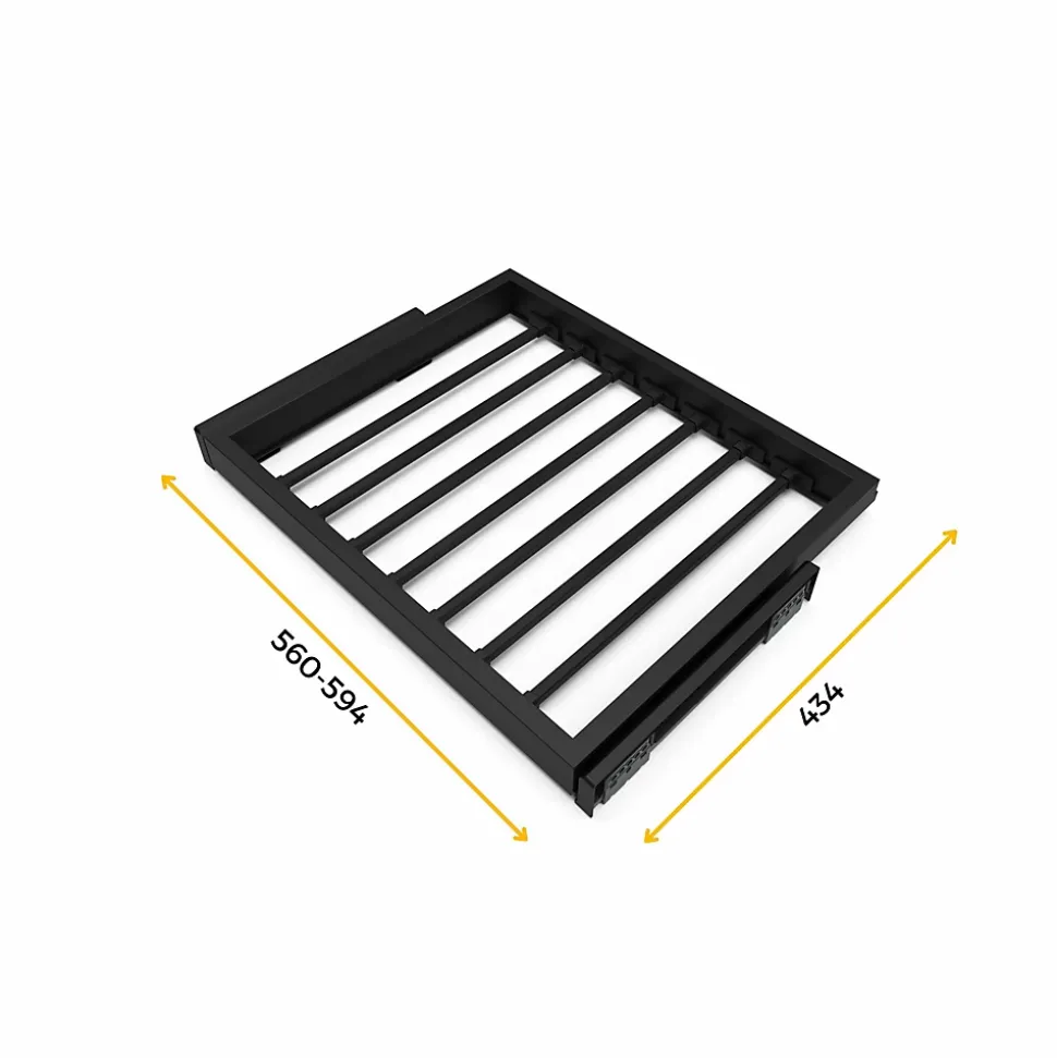 Emuca Kit de 7 tringles à pantalon et cadre coulissant à fermeture douce pour armoires, réglable, module 600mm, Noir texturé