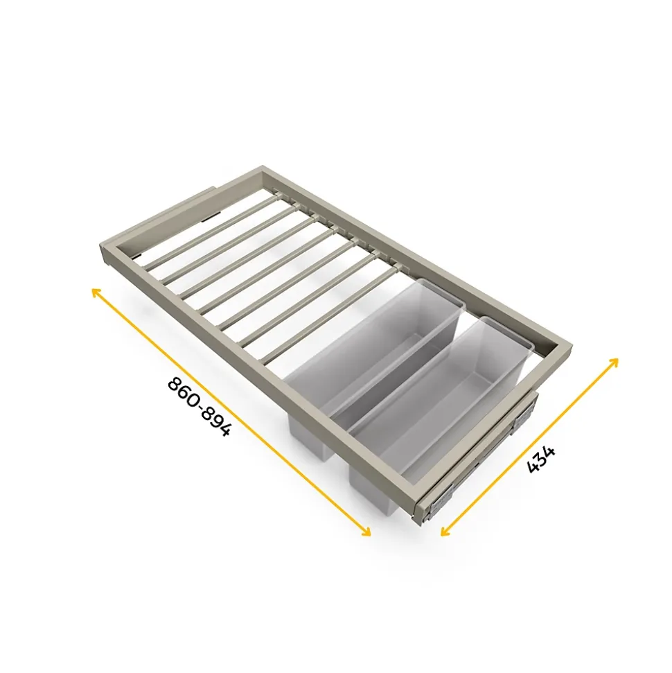 Emuca Kit de 7 tringles à pantalons, 2 plateaux et cadre coulissant à fermeture douce pour armoires, réglable, module 900mm, Gris