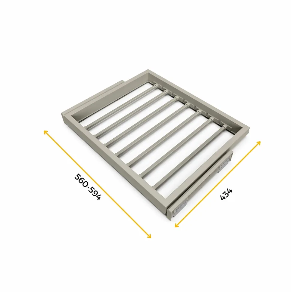 Emuca Kit de 7 tringles à pantalon et cadre coulissant Hack pour armoires, fermeture souple, réglable, module 600mm, Gris pierre