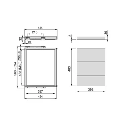 Emuca Kit de châssis coulissant avec fermeture souple pour armoires, réglable, module 600mm, Gris pierre