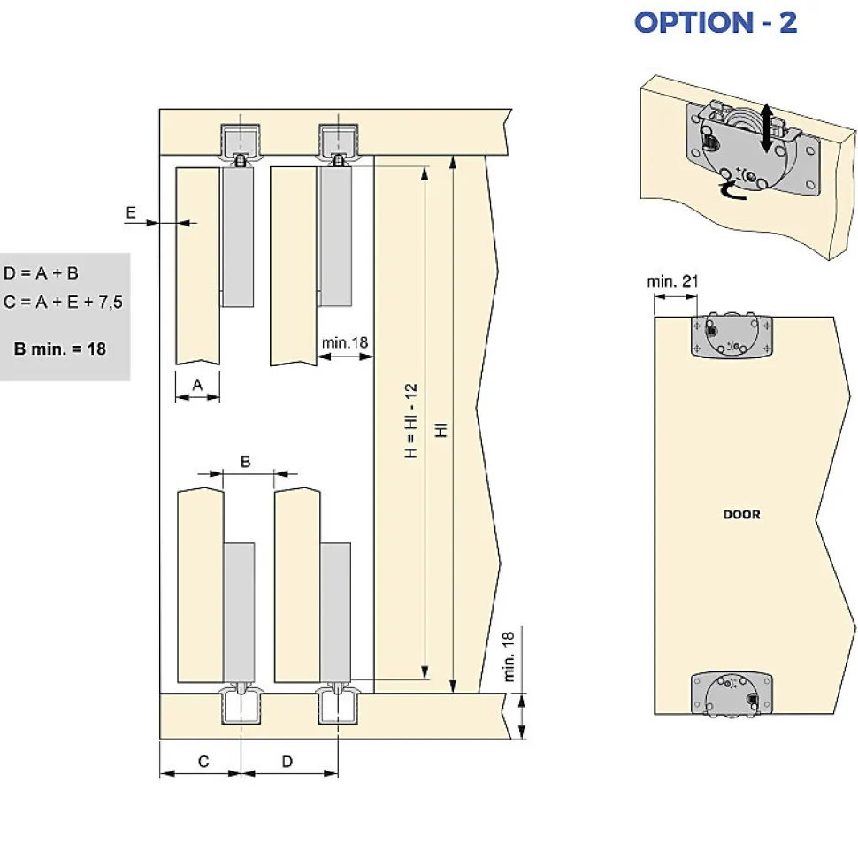 Emuca Kit de ferrures pour Flow2 2 portes coulissantes et à fermeture souple avec rails encastrés 2,35m, panneaux non inclus,