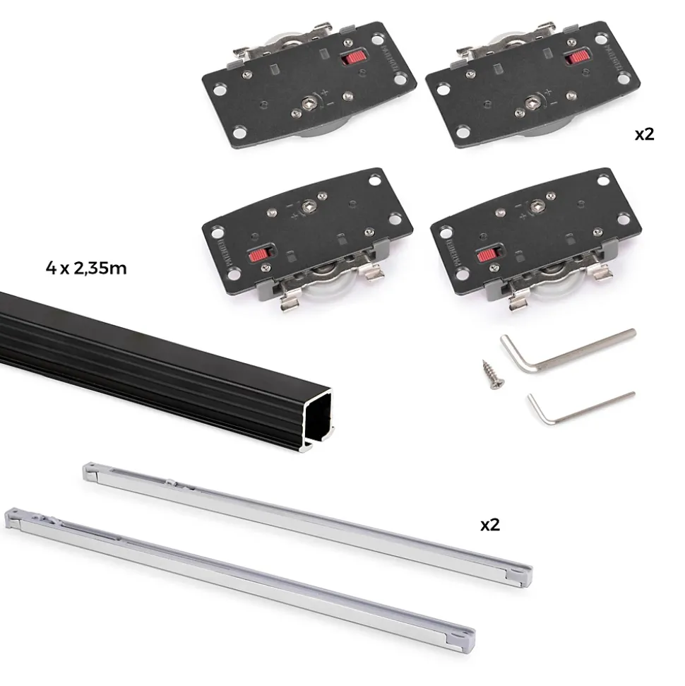 Emuca Kit de ferrures pour Flow2 2 portes coulissantes et à fermeture souple avec rails encastrés 2,35m, panneaux non inclus,