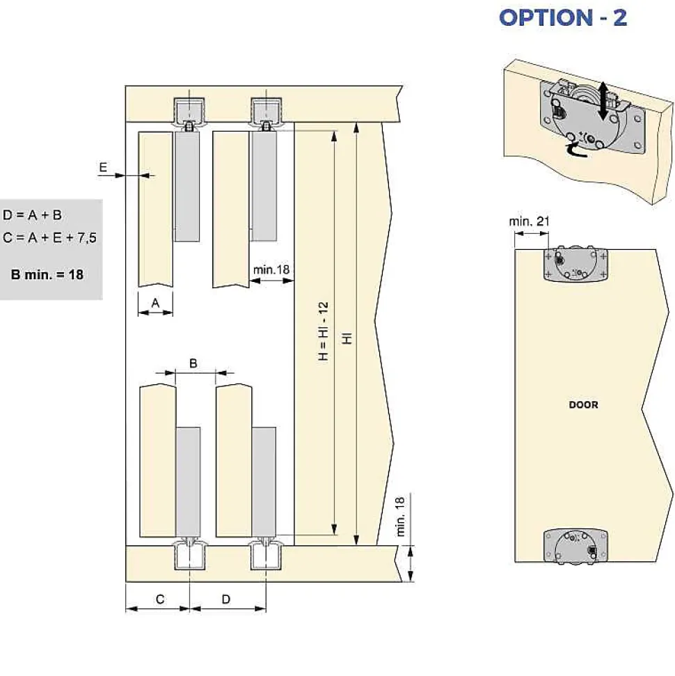 Emuca Kit de ferrures pour Flow2 2 portes coulissantes et armoire à fermeture souple avec rails encastrés 2,35m, panneaux non