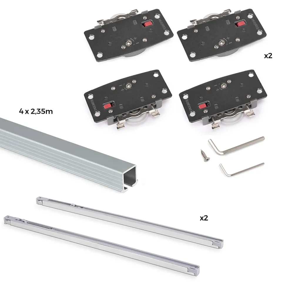 Emuca Kit de ferrures pour Flow2 2 portes coulissantes et armoire à fermeture souple avec rails encastrés 2,35m, panneaux non