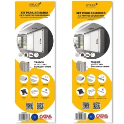 Emuca Kit de ferrures pour Placard 90 2 portes coulissantes et armoire à fermeture souple, profilé Vall, épaisseur 19mm, panneaux