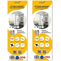 Emuca Kit de ferrures pour Placard 81 2 coulissants et fermeture souple, profilé Wave, épaisseur 16mm, panneaux non inclus,