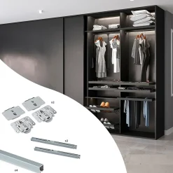 Emuca Kit de ferrures pour Flow 2 portes coulissantes et armoire à fermeture souple avec rails encastrés 2,35m, panneaux non