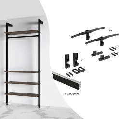 Emuca Kit de fixation pour 4 étagères en bois et 1 tringle de suspension de 1m de long Noir, Aluminium et Zamak et Plastique,