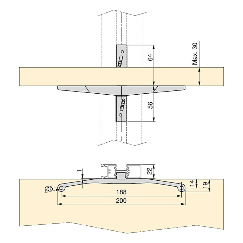 Emuca Kit de fixation pour 4 étagères en bois et 1 tringle de suspension de 1m de long Noir, Aluminium et Zamak et Plastique,