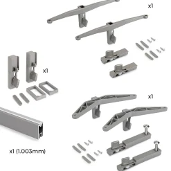 Emuca Kit de fixation pour 1 étagère en bois, 1 module et 1 tringle de suspension longueur 1m Zero, Zamak, Gris pierre peint