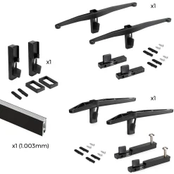Emuca Kit de fixation pour 1 étagère en bois, 1 module et 1 tringle de suspension, longueur 1m Zero, Zamak, Peint en noir texturé