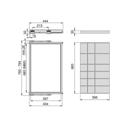Emuca Kit de organiser de tiroirs avec cadre de coulissage soft close pour armoires, réglable, module 800mm, Gris pierre