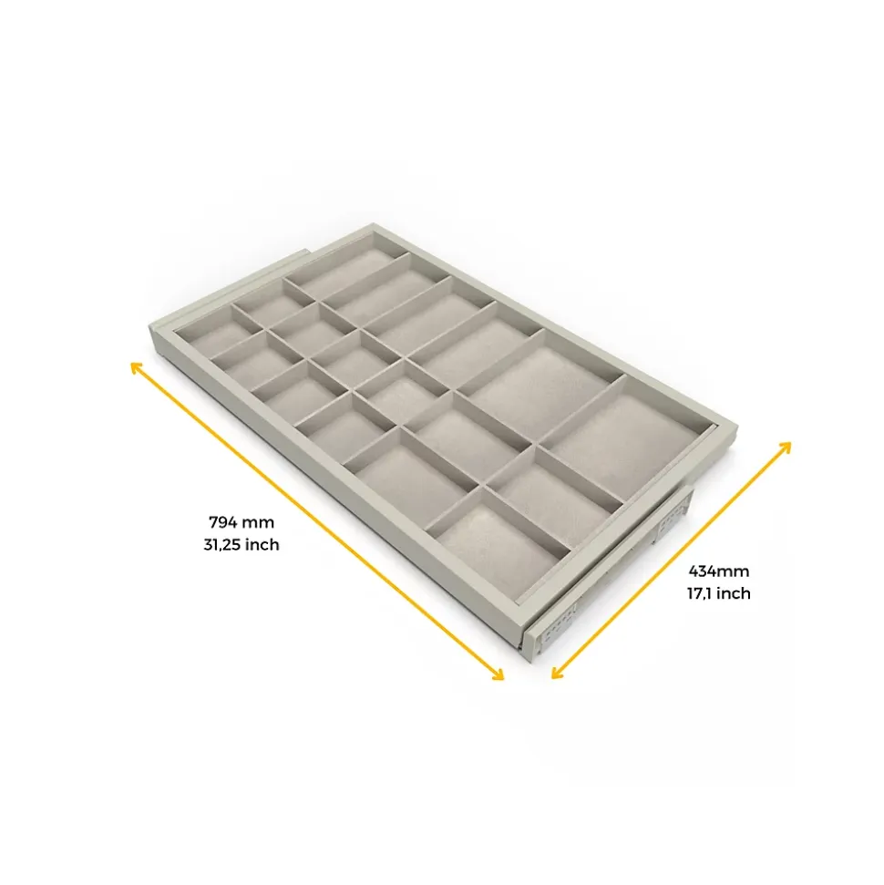 Emuca Kit de organiser de tiroirs avec cadre de coulissage soft close pour armoires, réglable, module 800mm, Gris pierre