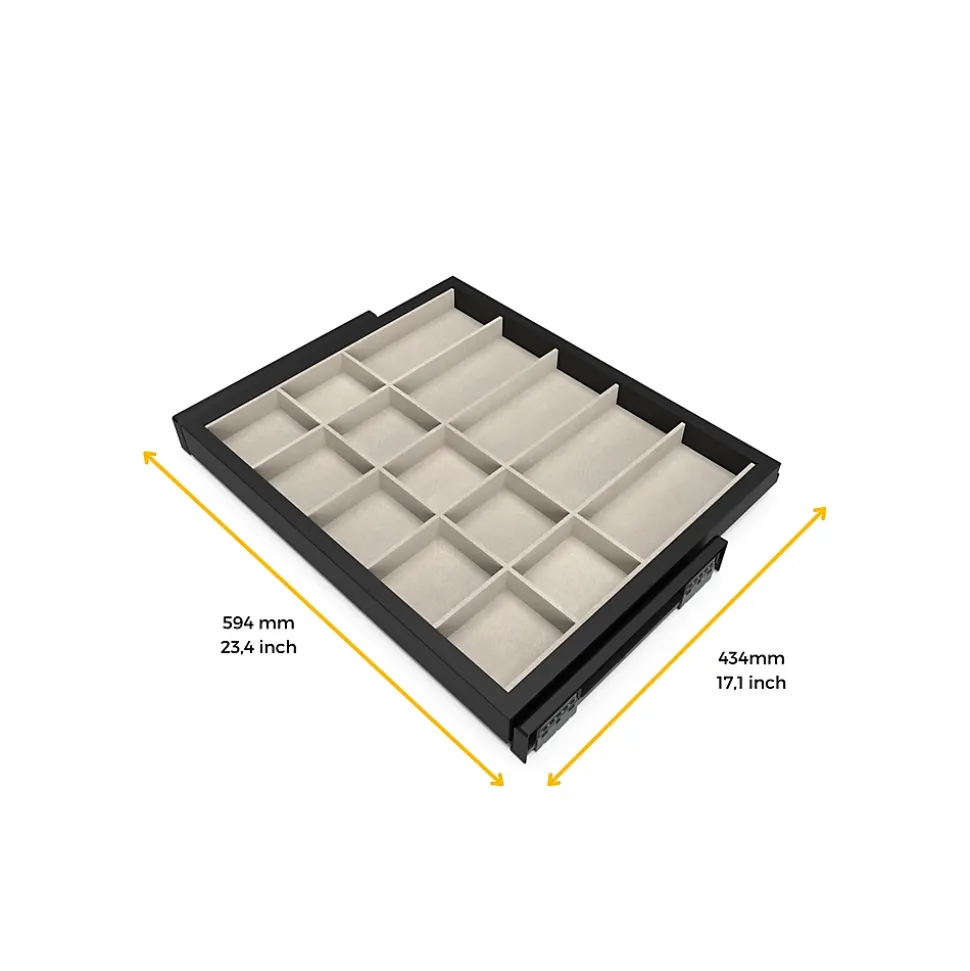 Emuca Kit de organiser de cadre de tiroir et de glissière avec fermeture souple pour armoire, réglable, module 600mm, Noir texturé