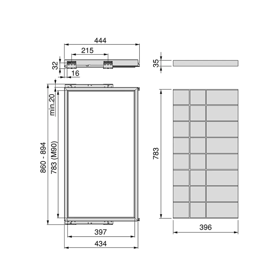 Emuca Kit de organiser de tiroirs et cadre de glissières de tiroirs à fermeture douce pour armoires, réglable, module 900mm, noir