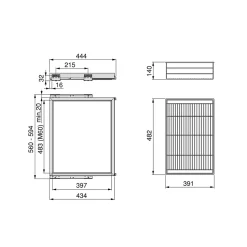 Emuca Kit de panier et cadre coulissant avec fermeture souple pour armoire, réglable, module 600mm, Gris pierre