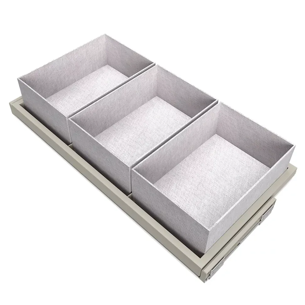 Emuca Kit de plateau, 3 paniers d'organisation et cadre de roulement soft close pour armoires, réglable, module 900mm, Gris pierre
