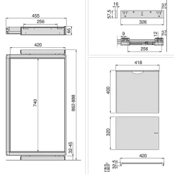 Emuca Kit de porte-pantalon à 7tringles, panier et rack ajustable Quartz pour armoires, glissières extension totale et à fermeture
