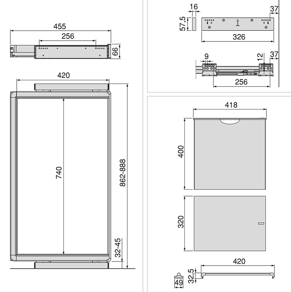 Emuca Kit de porte-pantalon à 7tringles, panier et rack ajustable Quartz pour armoires, glissières extension totale et à fermeture