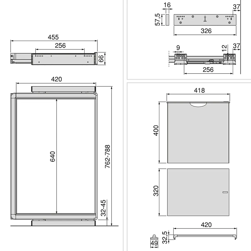 Emuca Kit de porte-pantalon à 7tringles, panier et rack ajustable Quartz pour armoires, glissières extension totale et à fermeture