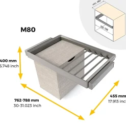 Emuca Kit de porte-pantalon à 7tringles, panier et rack ajustable Quartz pour armoires, glissières extension totale et à fermeture
