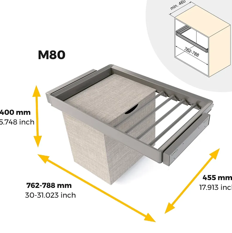 Emuca Kit de porte-pantalon à 7tringles, panier et rack ajustable Quartz pour armoires, glissières extension totale et à fermeture
