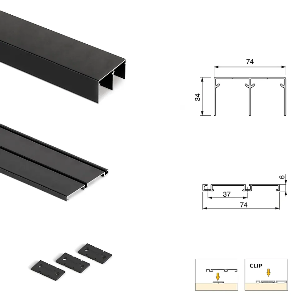 Emuca Kit de quincaillerie pour armoire à 2 portes coulissantes avec fermeture souple Placard 74, Modèle de poignée Sharp,