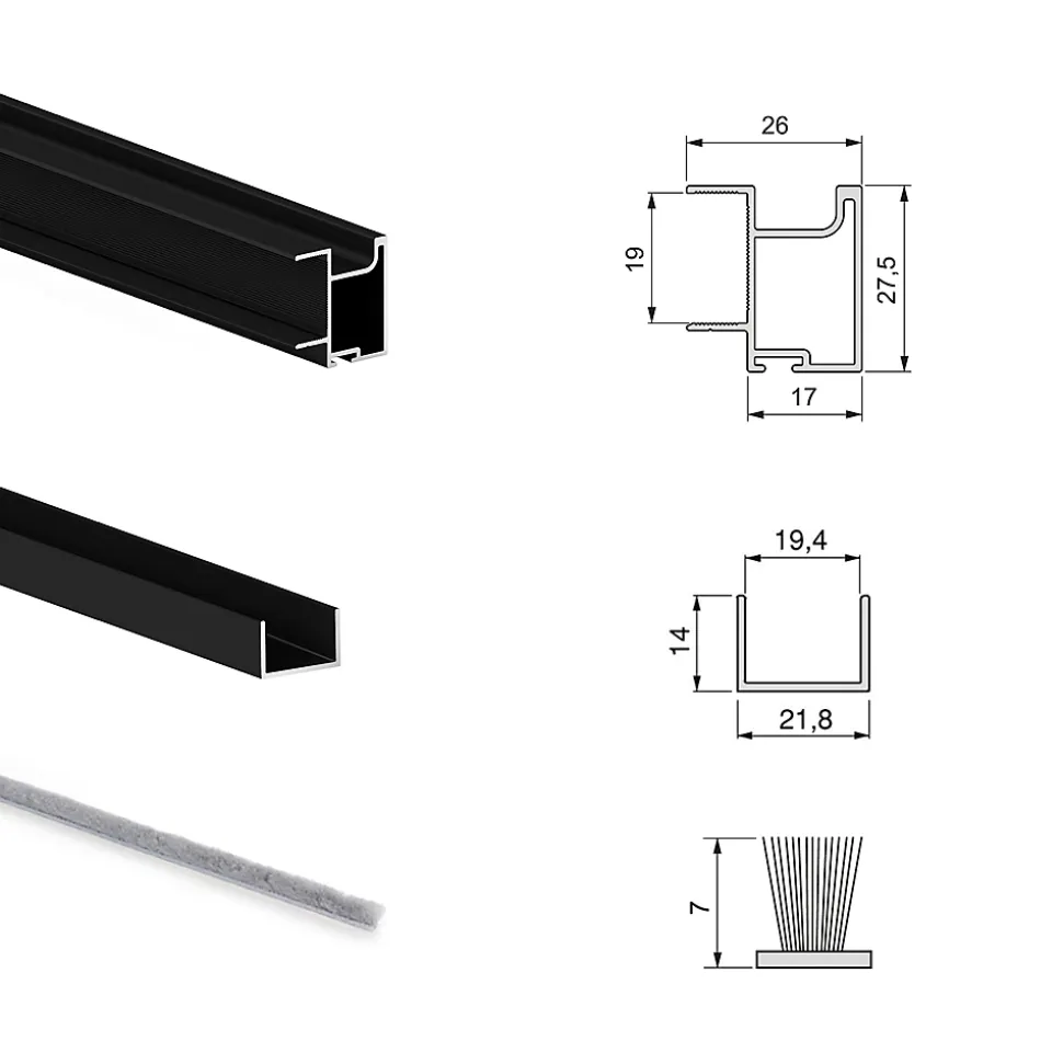 Emuca Kit de quincaillerie pour armoire à 2 portes coulissantes avec fermeture souple Placard 74, Modèle de poignée Sharp,