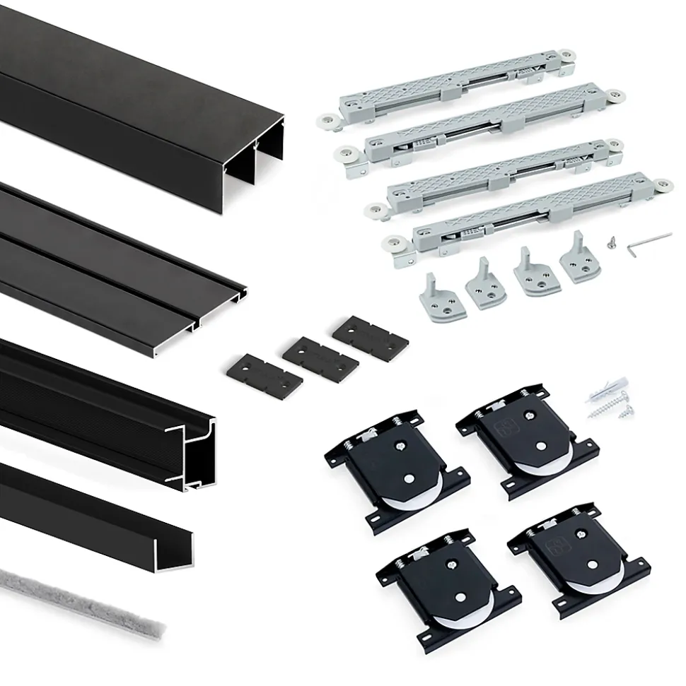 Emuca Kit de quincaillerie pour armoire à 2 portes coulissantes avec fermeture souple Placard 74, Modèle de poignée Sharp,