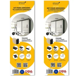 Emuca Kit de quincaillerie pour armoire à 2 portes coulissantes avec fermeture souple Placard 74, Modèle de poignée Sharp,
