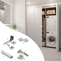 Emuca Kit de quincaillerie pour 2 portes coulissantes pliantes et armoire à fermeture souple Twofold, pour 4 panneaux non inclus,