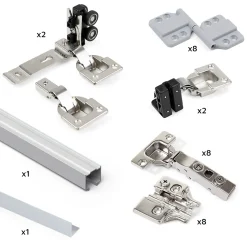 Emuca Kit de quincaillerie pour 2 portes coulissantes pliantes et armoire à fermeture souple Twofold, pour 4 panneaux non inclus,