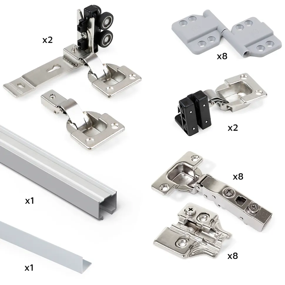 Emuca Kit de quincaillerie pour 2 portes coulissantes pliantes et armoire à fermeture souple Twofold, pour 4 panneaux non inclus,