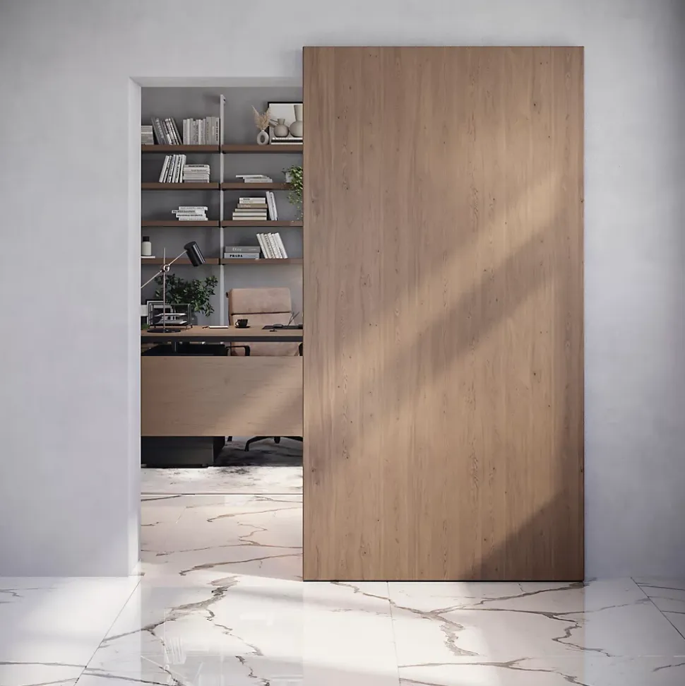 Emuca Kit de quincaillerie pour porte coulissante en bois Wall à fermeture souple, Acier et Aluminium et Plastique