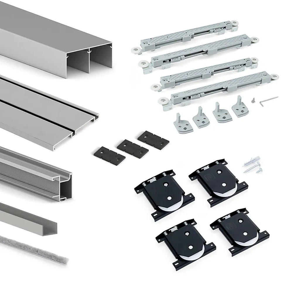 Emuca Kit de quincaillerie pour armoire à 2 portes coulissantes avec fermeture souple Placard 74, Modèle de poignée Sharp,