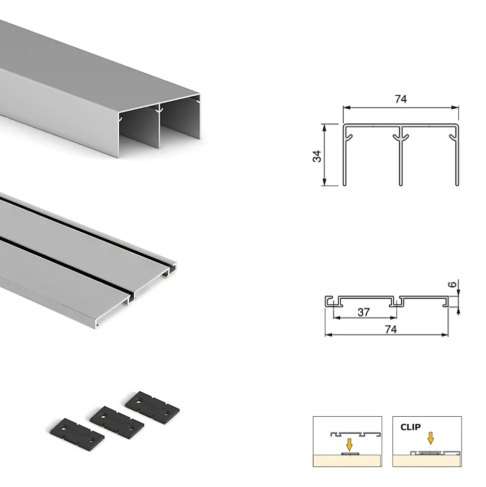 Emuca Kit de quincaillerie pour armoire à 2 portes coulissantes avec fermeture souple Placard 74, Modèle de poignée Sharp,