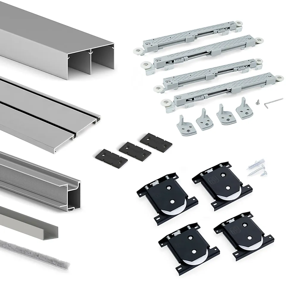 Emuca Kit de quincaillerie pour armoire à 2 portes coulissantes avec fermeture souple Placard 74, Modèle de poignée Sharp,