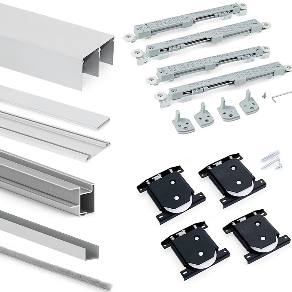 Emuca Kit de quincaillerie pour Placard 81 2 portes coulissantes à fermeture souple, profil profond, épaisseur 18mm, panneaux non