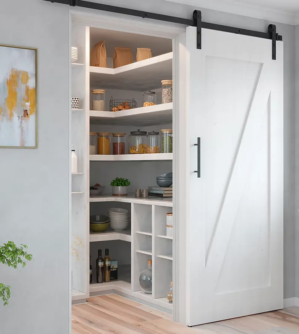 Emuca Kit de quincaillerie pour porte coulissante suspendue Barn en bois, avec fermeture souple, panneaux non inclus, Acier et