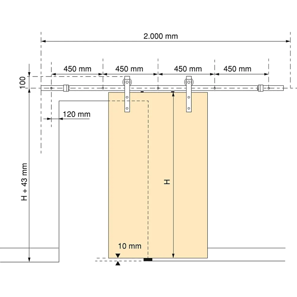 Emuca Kit de quincaillerie pour porte coulissante suspendue Barn en bois, avec fermeture souple, panneaux non inclus, Acier et
