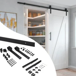Emuca Kit de quincaillerie pour porte coulissante suspendue Barn en bois, avec fermeture souple, panneaux non inclus, Acier et