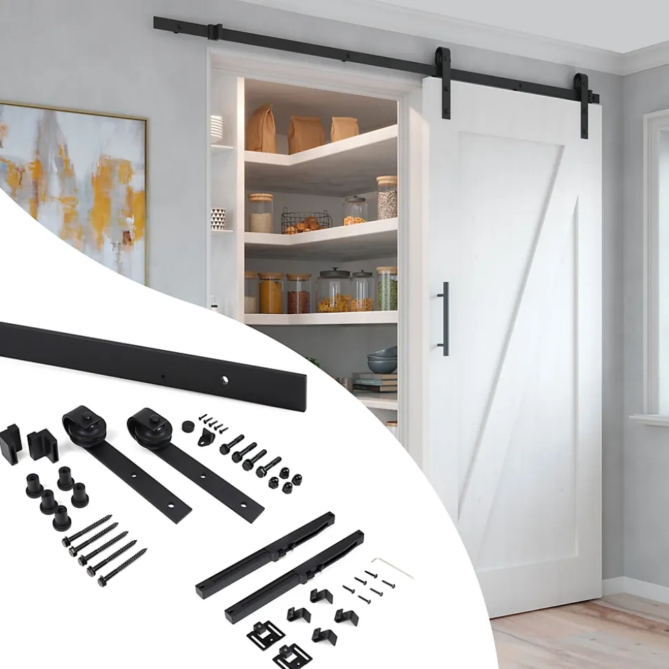 Emuca Kit de quincaillerie pour porte coulissante suspendue Barn en bois, avec fermeture souple, panneaux non inclus, Acier et
